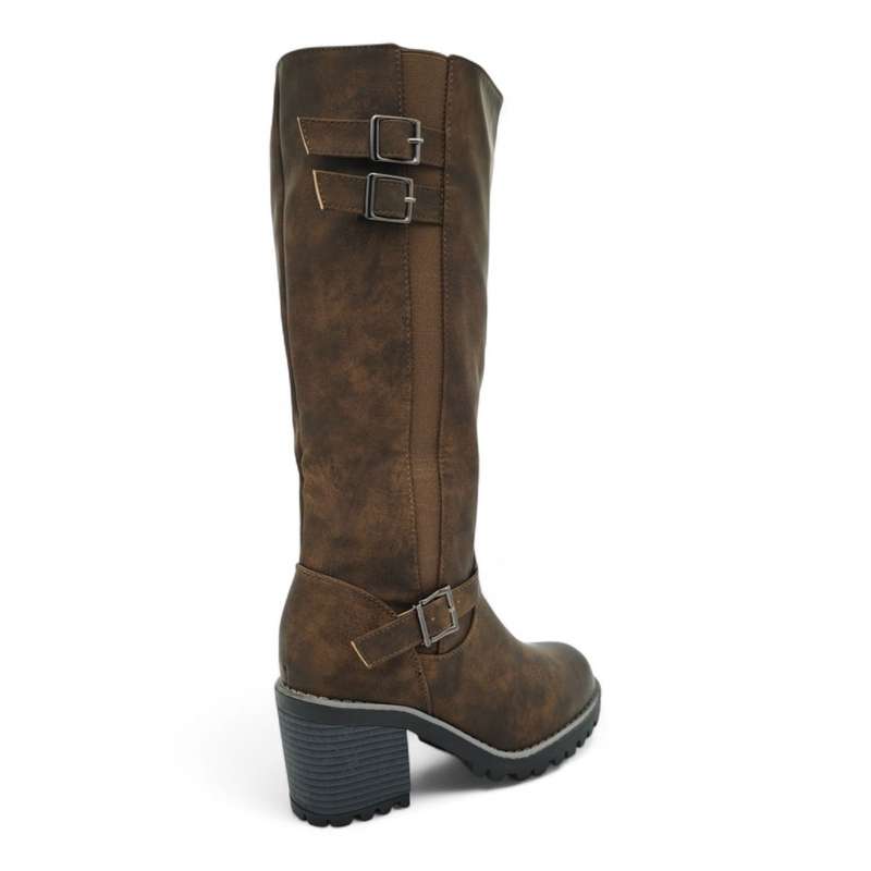 TTP Women Knee High Block Heel Boots with Buckle Decors HTM-6