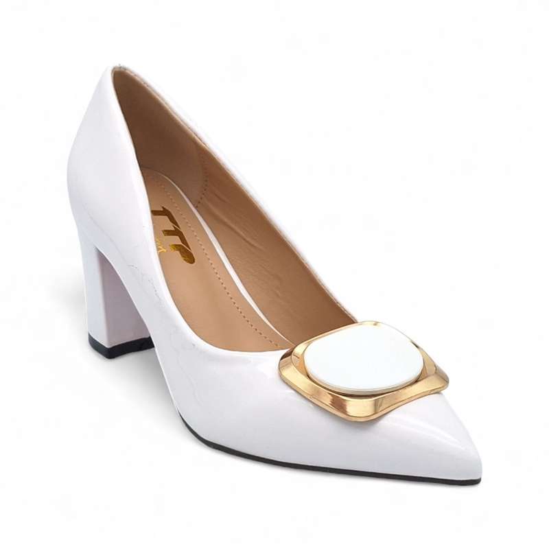TTP Women Patent PU Block Heels with Square Decor JSF81