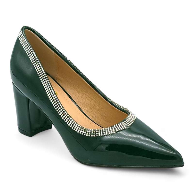 TTP Women Patent PU Block Heels with Embelished Vamp Edge JSF93