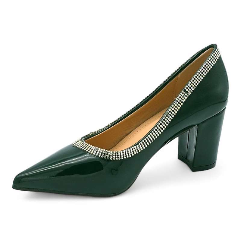 TTP Women Patent PU Block Heels with Embelished Vamp Edge JSF93
