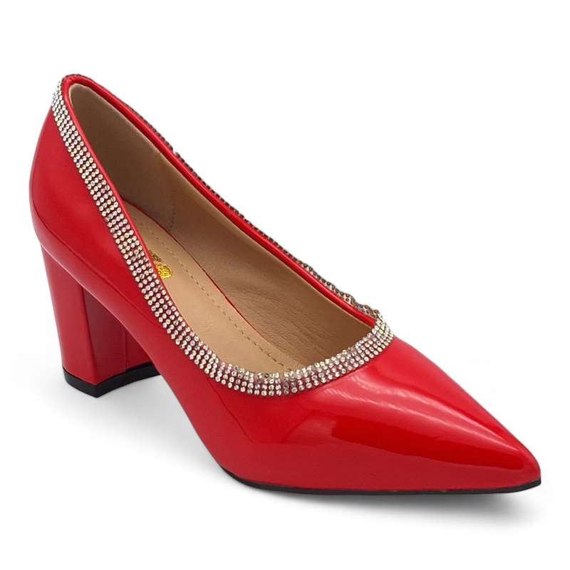 TTP Women Patent PU Block Heels with Embelished Vamp Edge JSF93