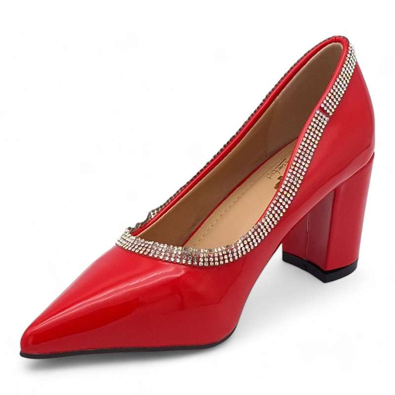 TTP Women Patent PU Block Heels with Embelished Vamp Edge JSF93