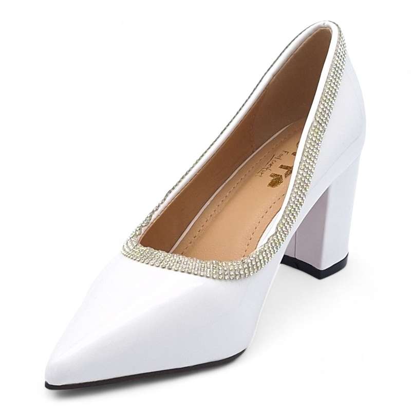 TTP Women Patent PU Block Heels with Embelished Vamp Edge JSF93