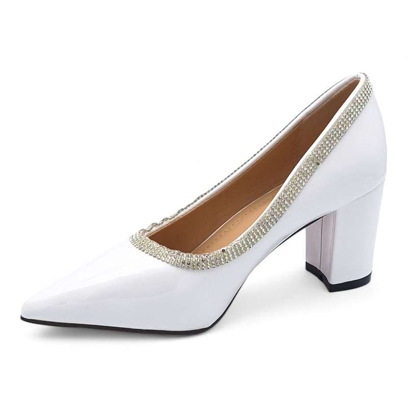 TTP Women Patent PU Block Heels with Embelished Vamp Edge JSF93