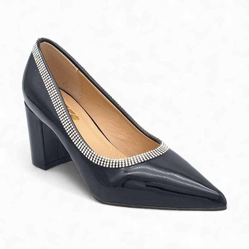 TTP Women Patent PU Block Heels with Embelished Vamp Edge JSF93