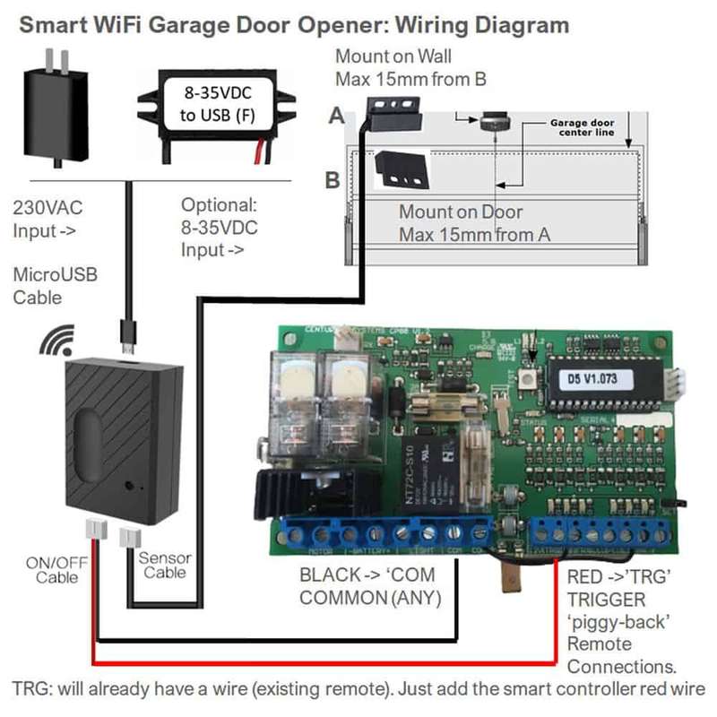 Smart Gate Garage Door Opener | Full Kit 5V-USB | WiFi Sonoff Ewelink