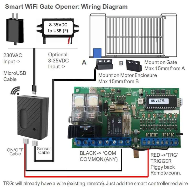 Smart Gate Garage Door Opener | Full Kit 5V-USB | WiFi Sonoff Ewelink