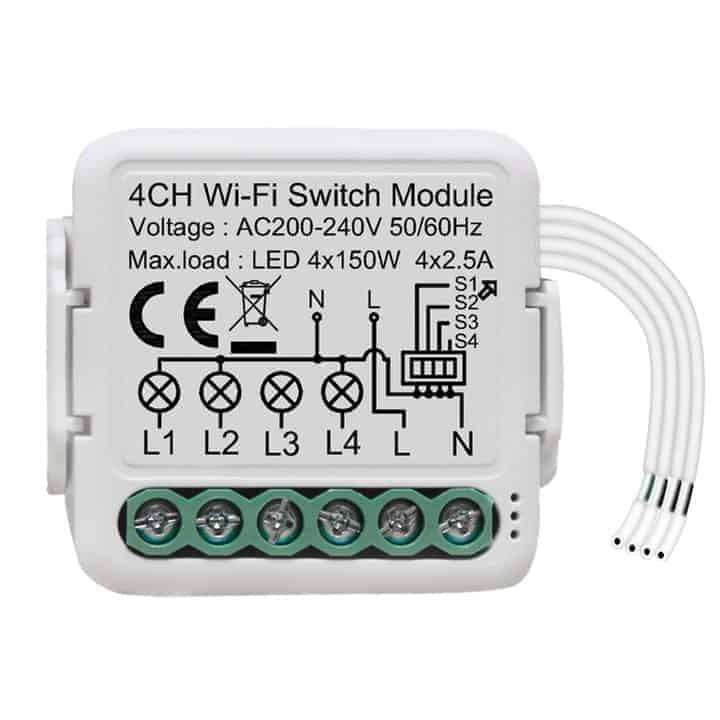 Smart Mini Switch Module 4 Gang 2 Way (Upgrade Existing + Override) | WiFi Tuya Smart Life