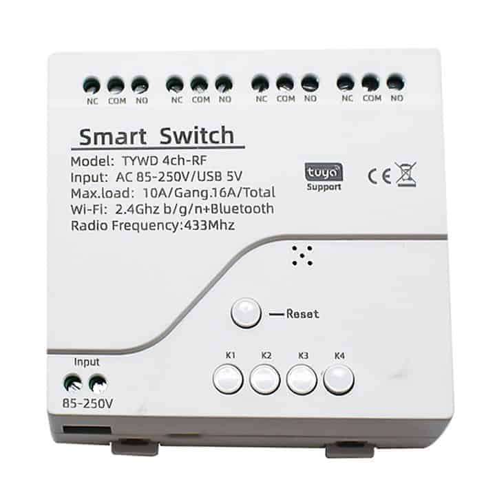 Smart 4Ch Relay Switch 10A + Shell | RF433Mhz + BT | DC or AC In |  WiFi Tuya Smart Life