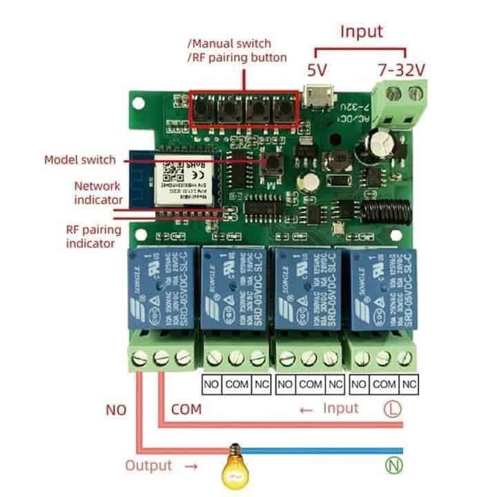 Smart 4Ch Relay Switch 10A + Shell | RF433Mhz + BT | DC or AC In |  WiFi Tuya Smart Life