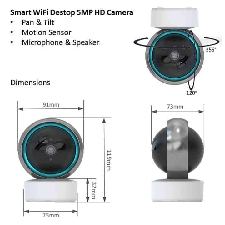 Smart CCTV Sphere Camera 5.00MP | Full HD, Indoor camera | WiFi Tuya Smart Life