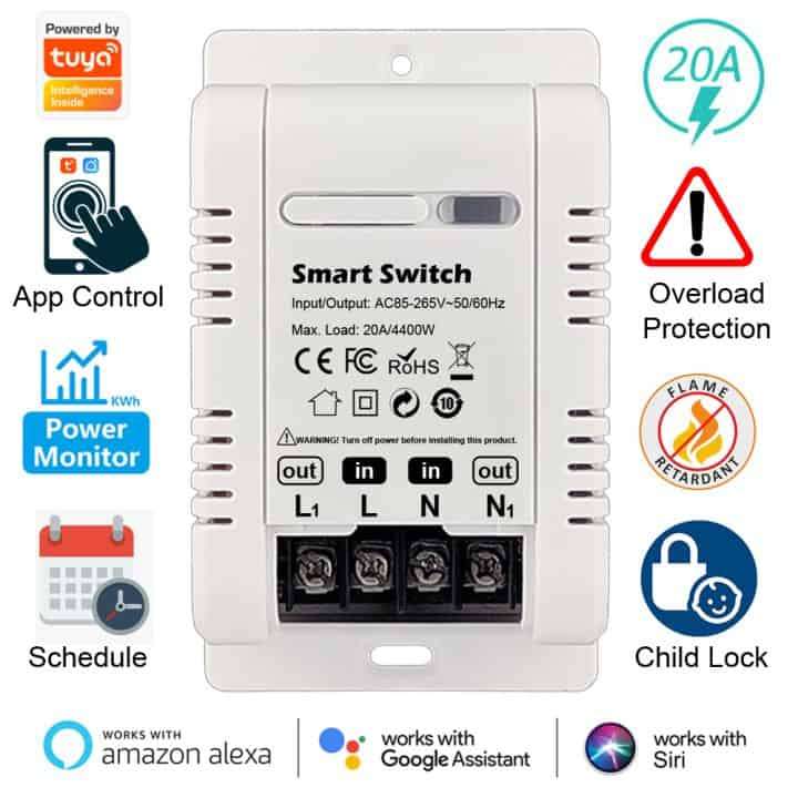 Smart Switch Basic 20A 4.4kW  | Energy Monitor | WiFi Tuya Smart Life