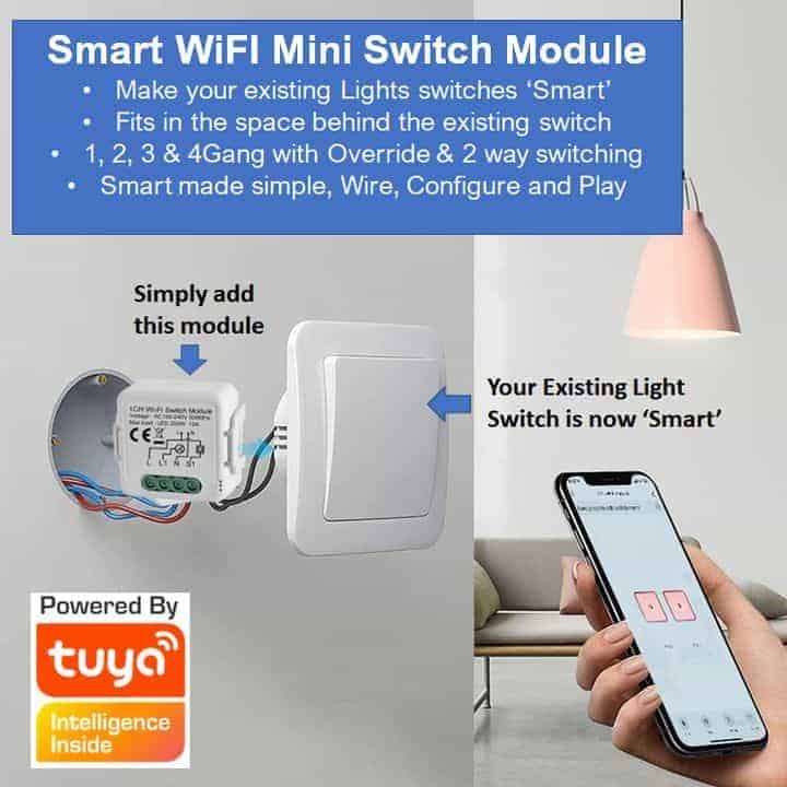 Smart Mini Switch Module 1 Gang 2 Way (Upgrade Existing + Override) | WiFi Tuya Smart Life