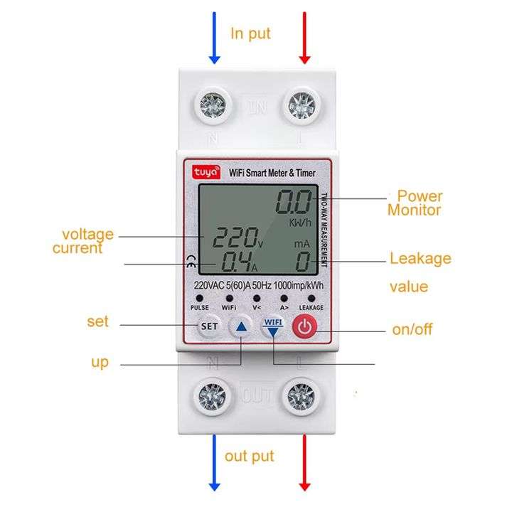 Smart Switch + Energy Monitor Power Consumption + Earth Leakage | 63A, 230VAC | WiFi Tuya Smart Life