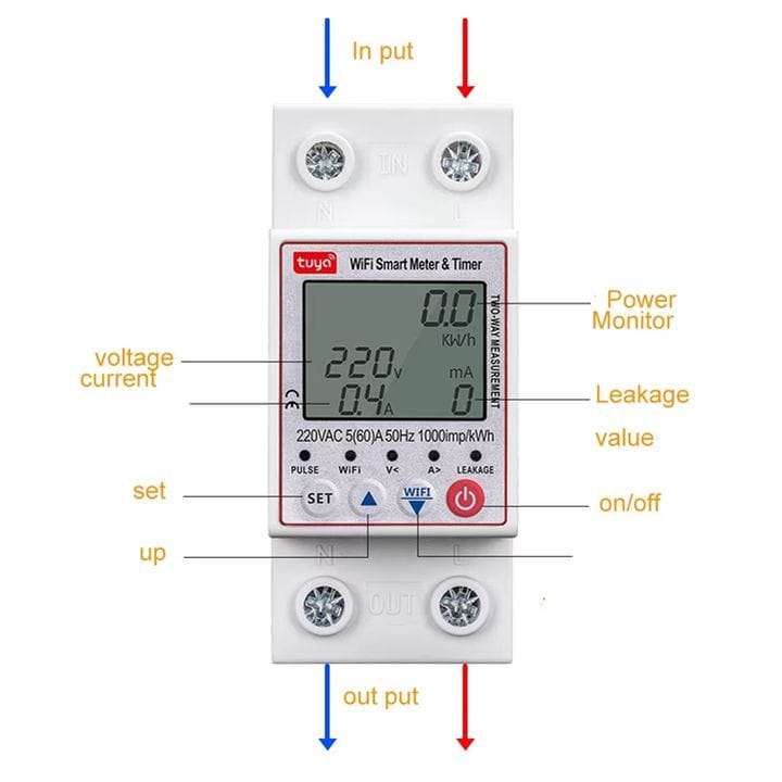 Smart Switch Voltage & Energy Monitor | Earth Leakage | 63A, 230VAC | WiFi Tuya Smart Life