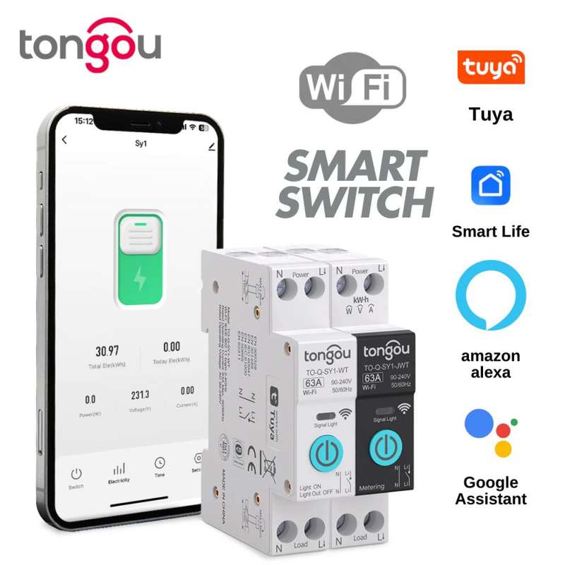 Smart Switch Din Rail | 1 Pole Breaker, 63A 230VAC | WiFi Tuya