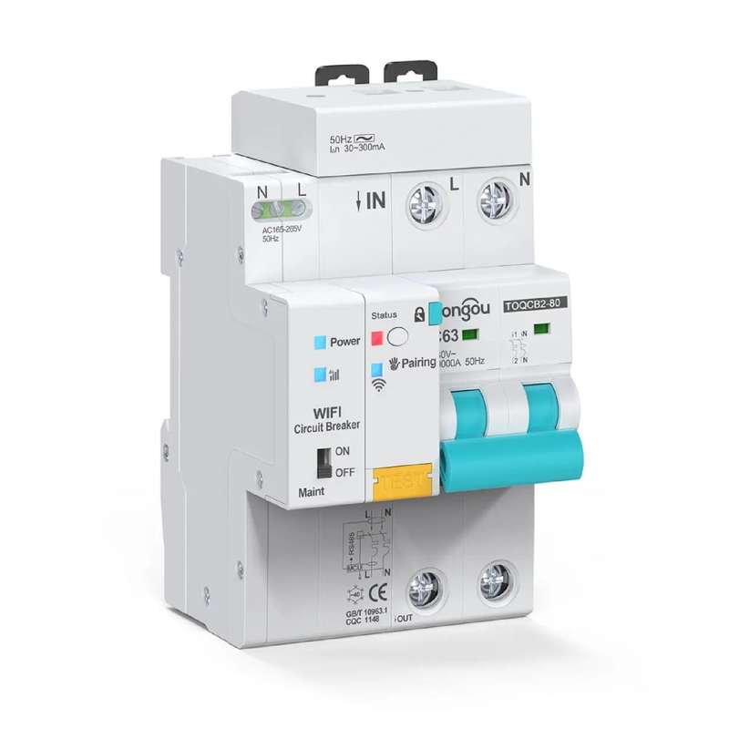 Smart Switch Circuit Breaker | 2 Pole MCB, 1-63A 230VAC | Energy Meter | Earth Leakage | WiFi Tuya