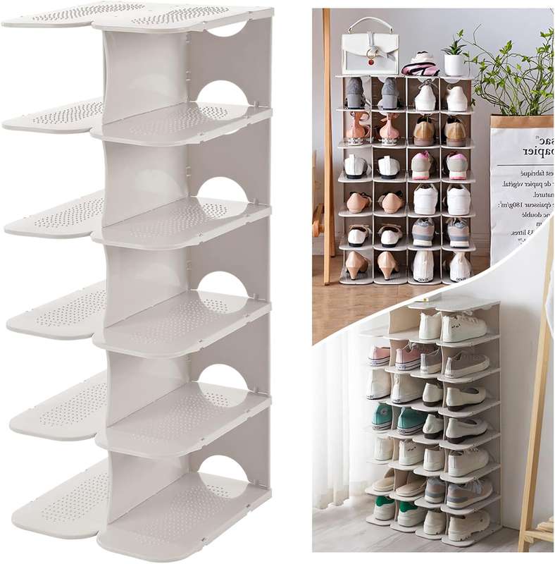 Pillar 6 Layer Shoe Rack - White