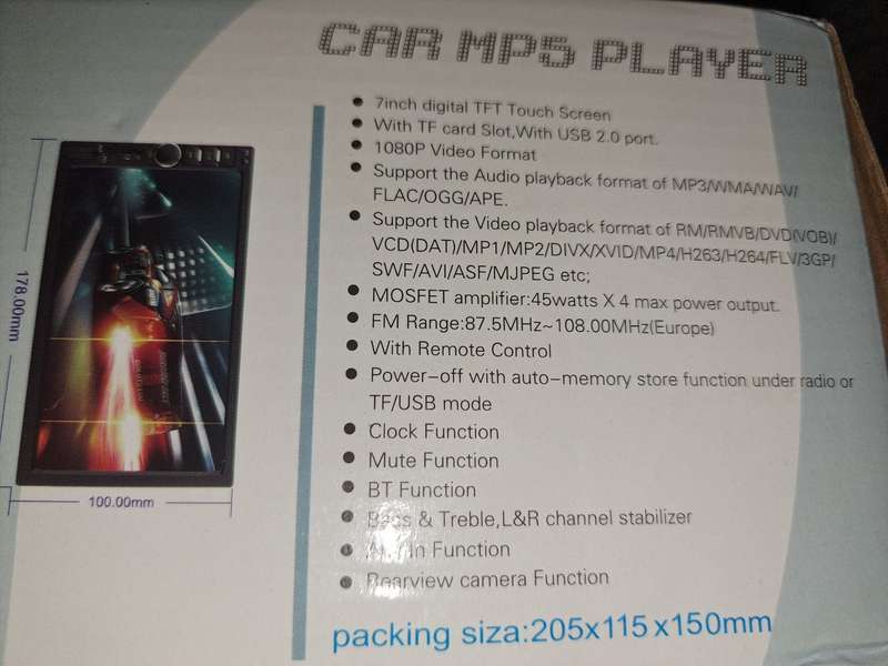 Car Mp5 Player 7inch TFT Touch Screen With TF Card Slot With UsB 2.0 Port