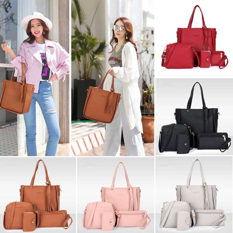 4pcs Set Women Shoulder Bag PU Leather Satchel Clutch Handbag Tote