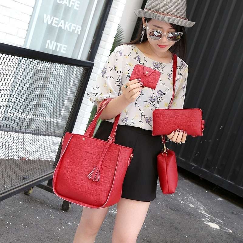 4pcs Set Women Shoulder Bag PU Leather Satchel Clutch Handbag Tote