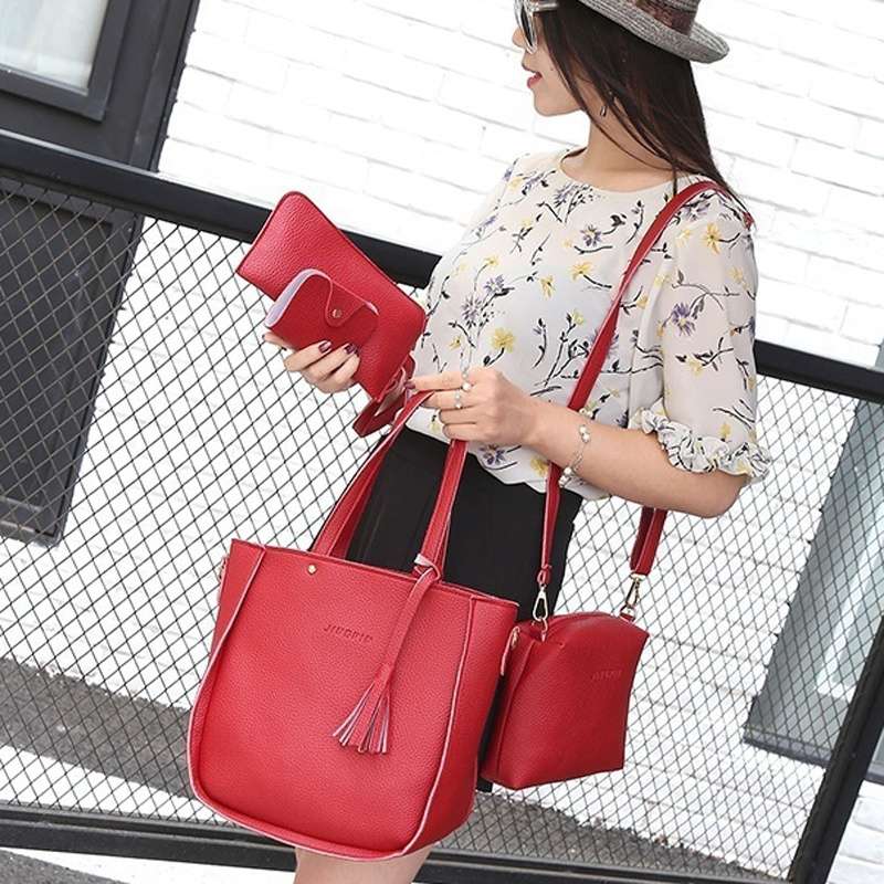 4pcs Set Women Shoulder Bag PU Leather Satchel Clutch Handbag Tote