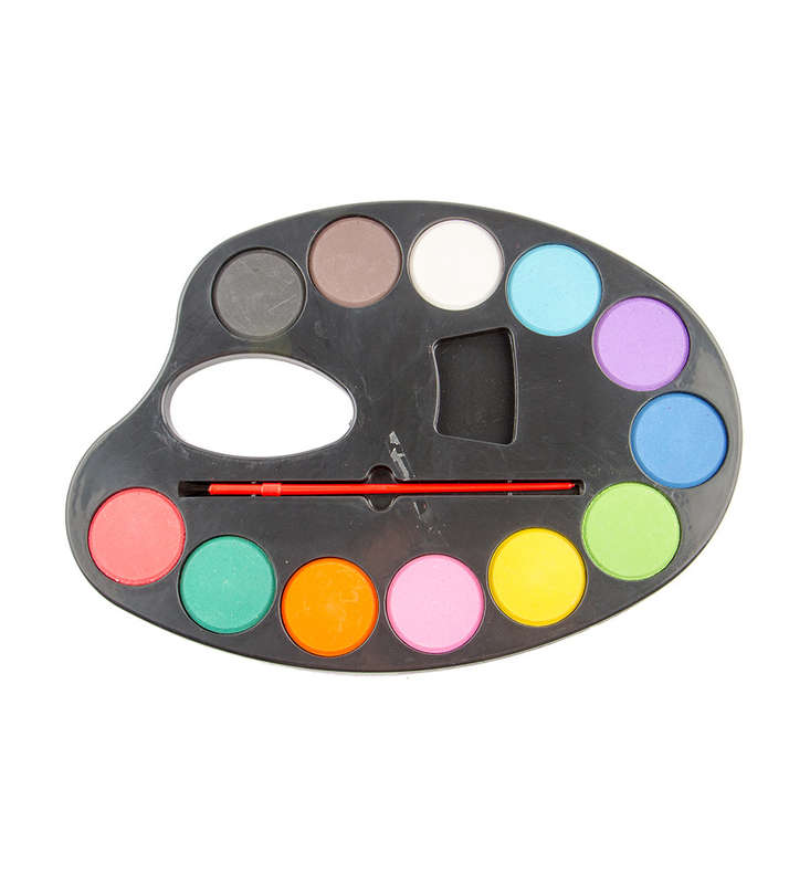 Paint Watercolour Set - Jumbo 12 Colours In Tablet + Brush