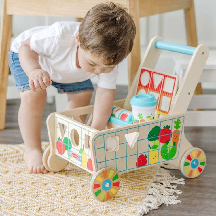 Wooden Shape Sorting Grocery Cart (Pre-Order)