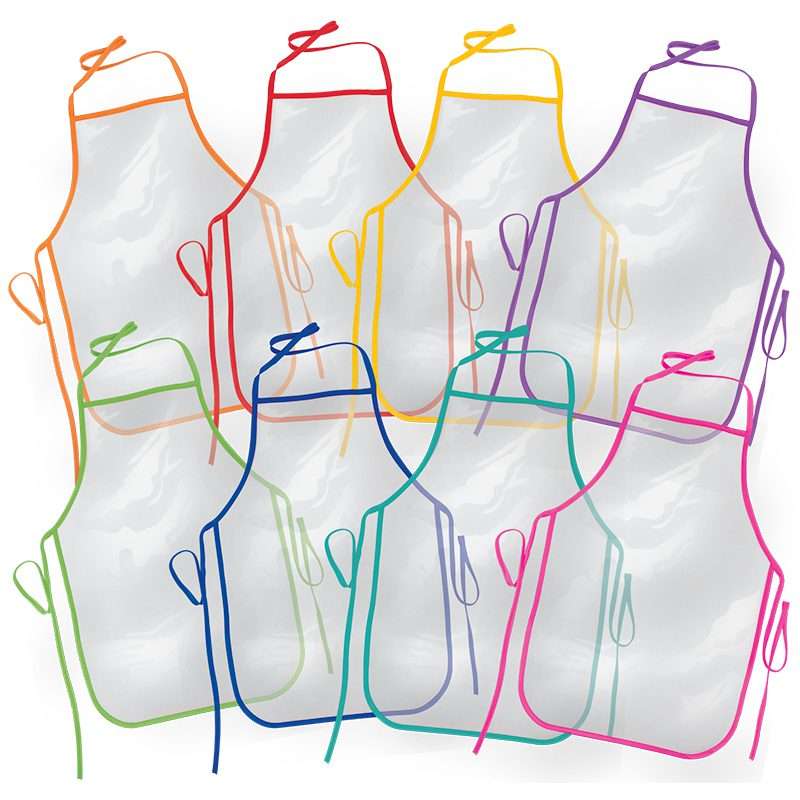 PRIMARY SCHOOL CLEAR APRON SINGLE WITH TRIM - Assorted Colours