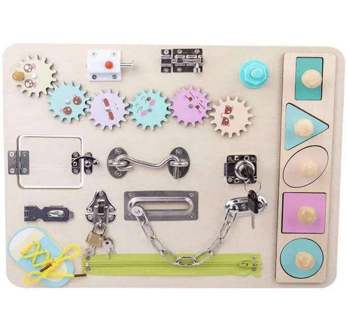 Toddler Wooden Busy Board for 1 Year Old- Montessori Board- Activity Board- Toddler Sensory- Lock...