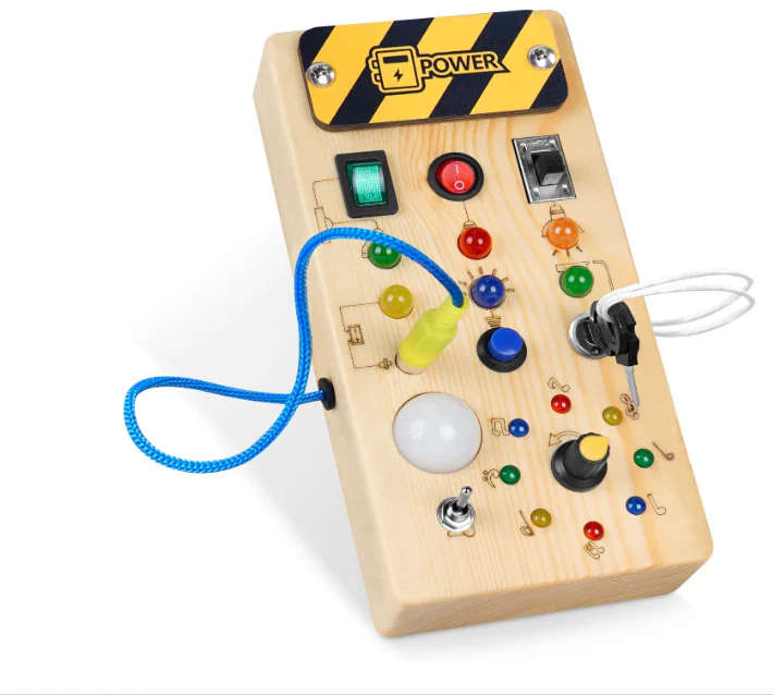 Wooden Busy Board With 8 LED Switches &amp; 15 Lights