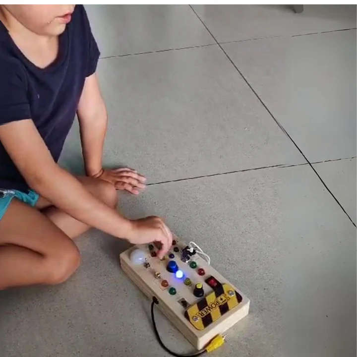 Wooden Busy Board With 8 LED Switches &amp; 15 Lights