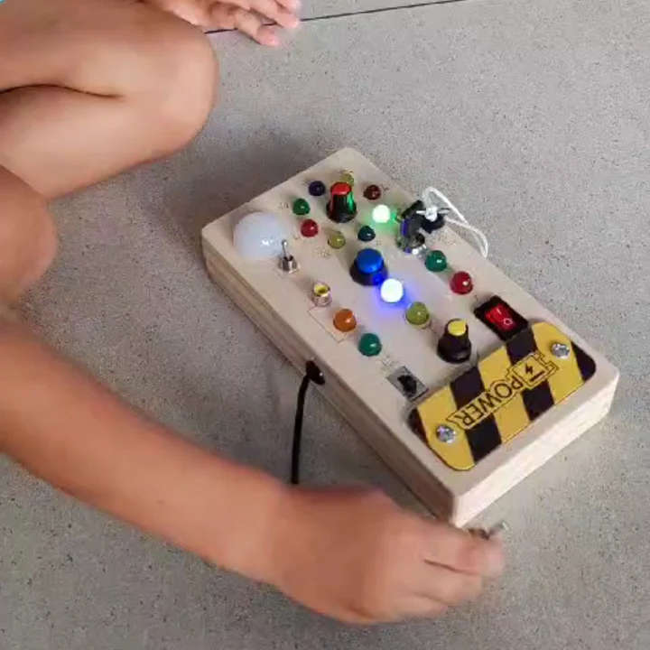 Wooden Busy Board With 8 LED Switches &amp; 15 Lights