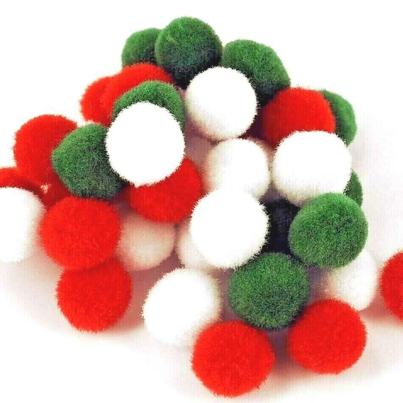 Red, Green &amp; White Pom-Poms