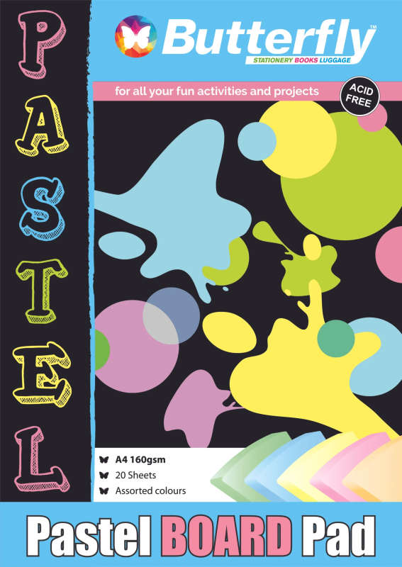 BOARD PADS - A4 160gsm 20 SHEETS - PASTEL (ASSORTED)
