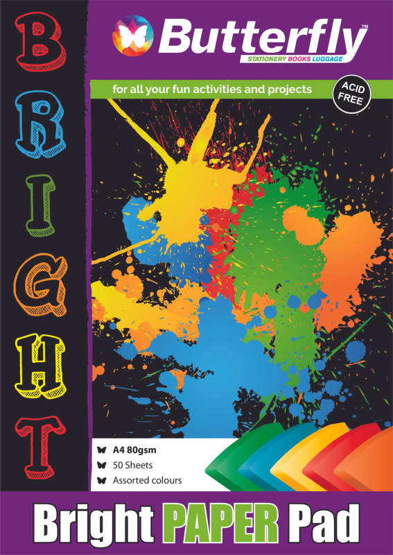PAPER PADS - A4 80gsm 50 SHEETS - BRIGHT (ASSORTED)