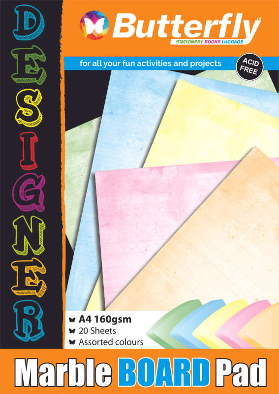 BOARD PADS - A4 160gsm 20 SHEETS - DESIGNER/Marble (ASSORTED)