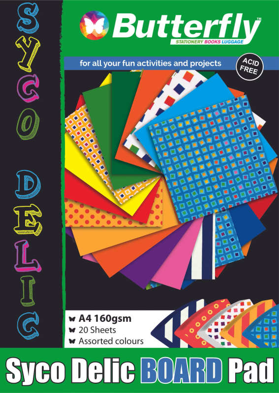 BOARD PADS - A4 160gsm 20 SHEETS - SYCO DELIC (ASSORTED)