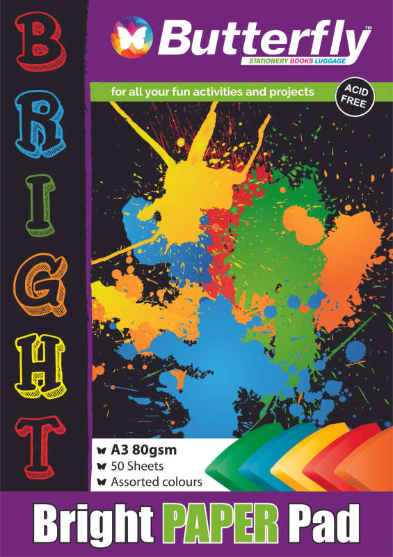 PAPER PADS - A3 80gsm 50 SHEETS - BRIGHT (ASSORTED)
