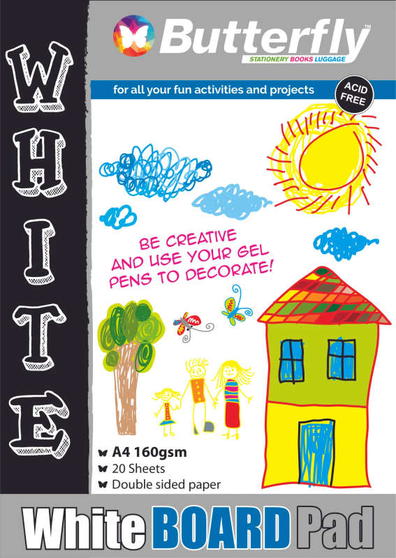 BOARD PADS - A4 160gsm 20 SHEETS - WHITE (DOUBLE SIDED)