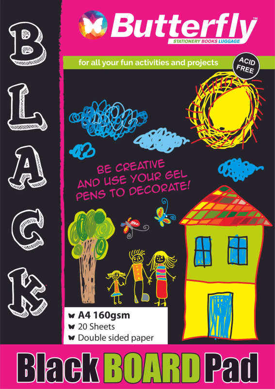 BOARD PADS - A4 160gsm 20 SHEETS - BLACK (DOUBLE SIDED)