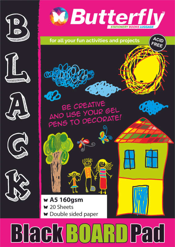 BOARD PADS - A5 160gsm 20 SHEETS - BLACK (DOUBLE SIDED)