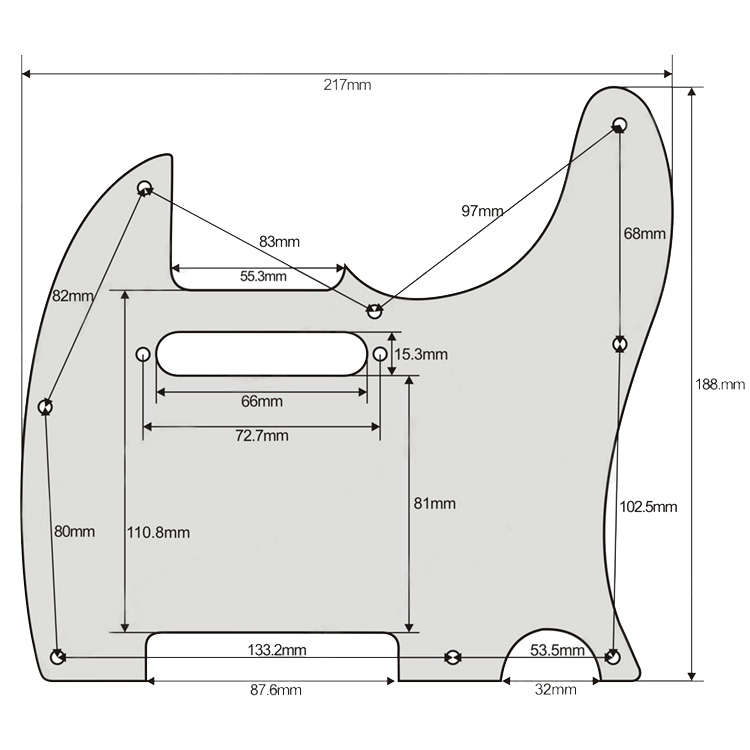 White 3ply Standard Tele Style Pickguard