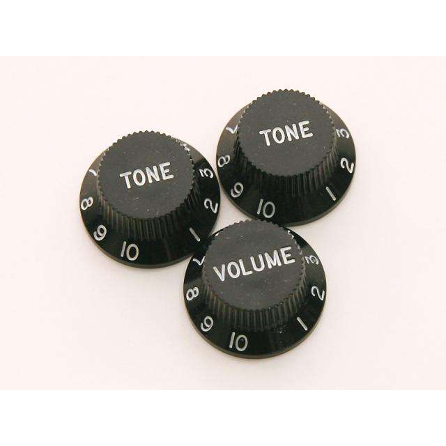 Black Strat style replacement knob set - 1 Volume, 2 tone