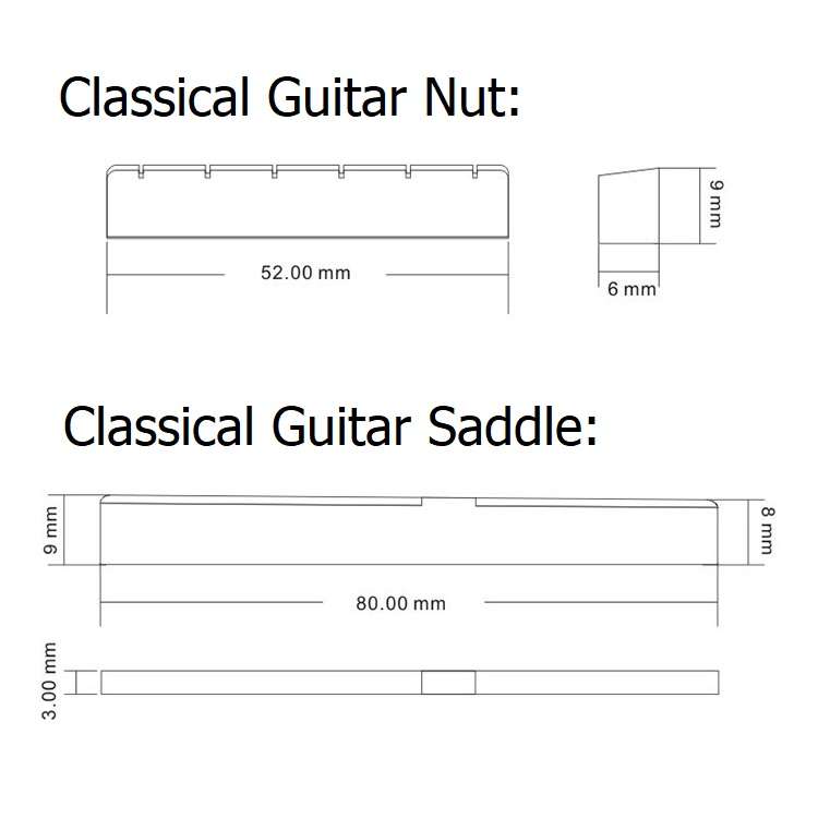 Ox Bone Saddle for Classical Guitars Type 2 Compensated (80mm)