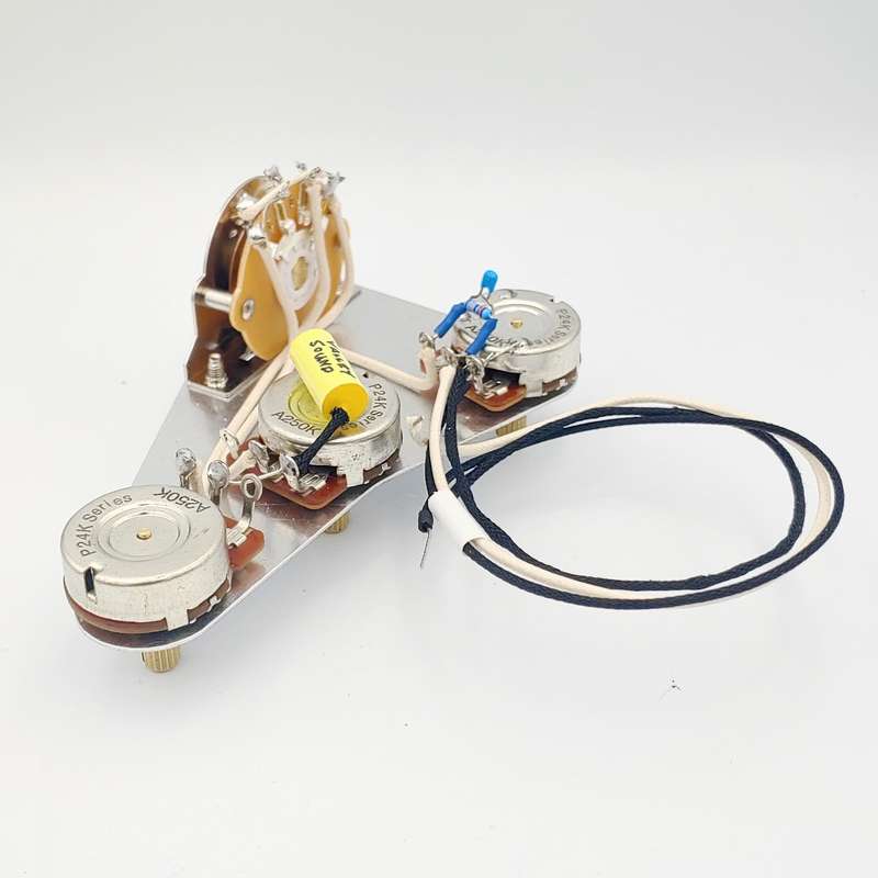 S/S/S Prewired Electronic Assembly for Stratocaster Guitars with trebble bleed mod - Solder-in