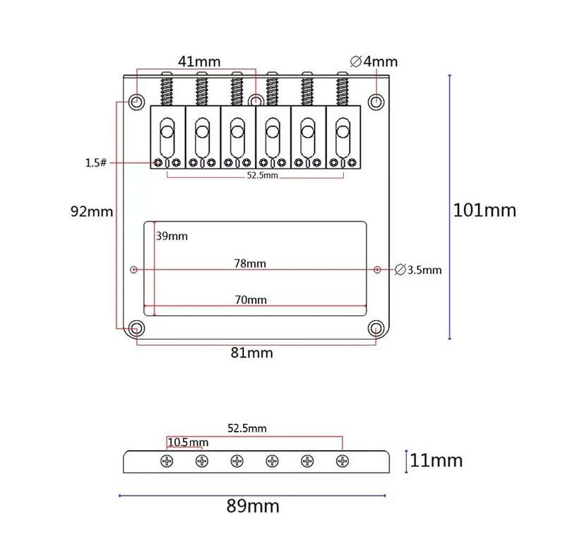 Humbucker rout Telecaster Guitar Bridge with 6 Saddles - Chrome