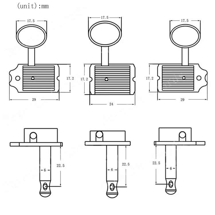 Gold Vintage Kluson Style Tuners Set of 6 Right - Hole through posts