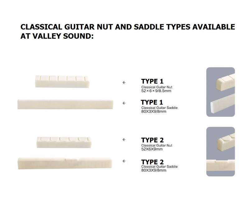Ox Bone Saddle for Classical Guitars Type 2 Compensated (80mm)