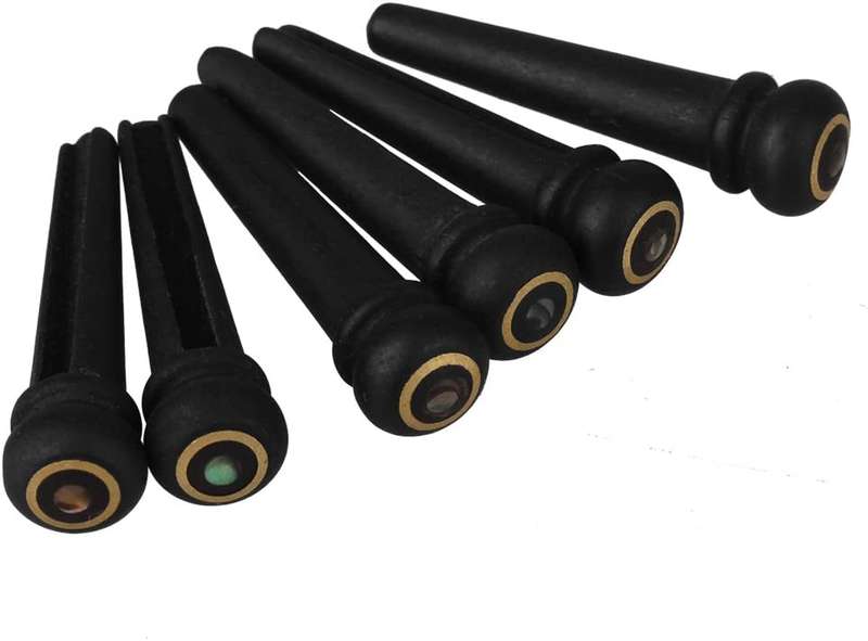 Ebony Wood Bridge Pin with Abalone Shell Dot & Brass Ring for Acoustic Guitars (Single)